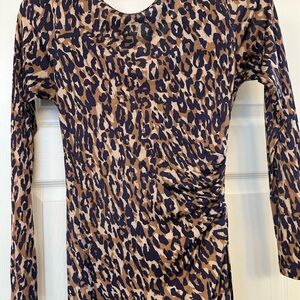 Leopard Print Long Sleeve Ruched Dress - Reversible!